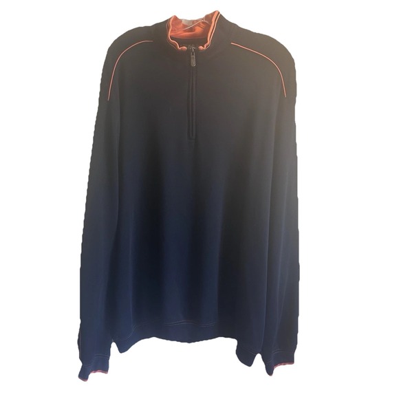 Bobby Jones Pima Cotton Golf 1/4 Zip Pullover Sweater Men XL Navy Orange TrimEUC - Picture 1 of 12